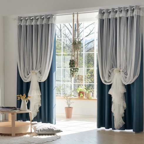 2023년 가성비 최고 커튼 - 뷰하우스 벨리체 셔링레이스 분리형 암막 커튼 세트