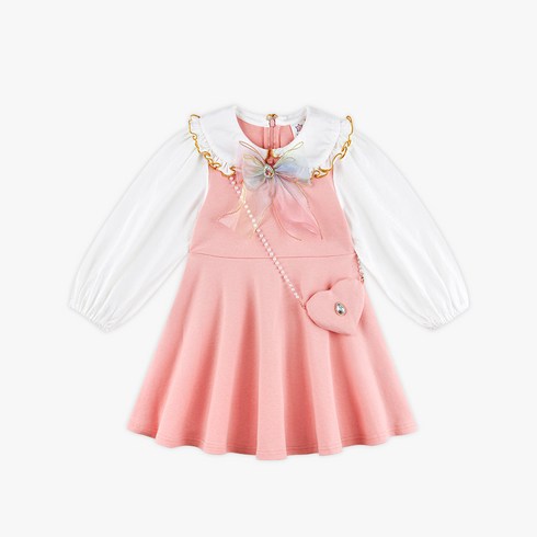 2023년 가성비 최고 여아원피스 - 월튼키즈 여아용 레인보우 리본 카라 원피스 + 가방 세트