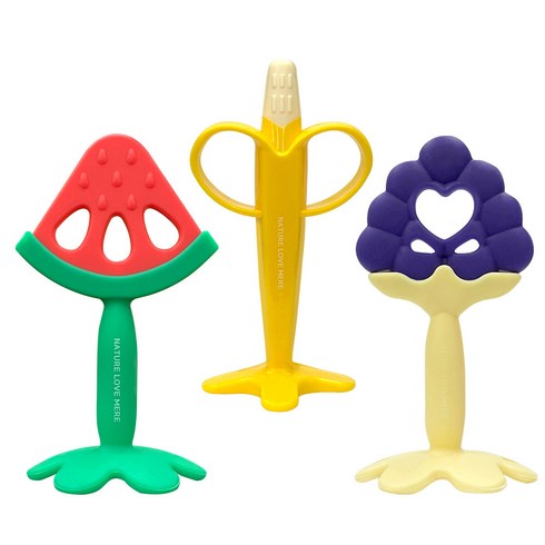 네이쳐러브메레 츄어블 실리콘 과일 아기 치발기 3종세트, 노꼭지, 수박 + 바나나 + 포도