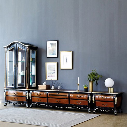 유캐슬 샤인 엔틱 원목거실장 풀세트 (거실장+장식장+협탁), 샤인 엔틱 거실장풀세트