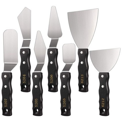 7pcs 대형 페인팅 나이프 세트 팔레트 나이프 페인팅 믹싱 스크레이퍼 주걱 팔레트 나이프 도구 색상 혼합 용품, 검은 색