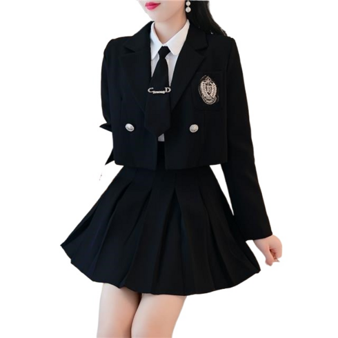영국교복 - Krismile교복 여자 예쁜 영국 스타일 블랙 화이트 마이 자켓 동복 치마 교복룩 세트+QDR124