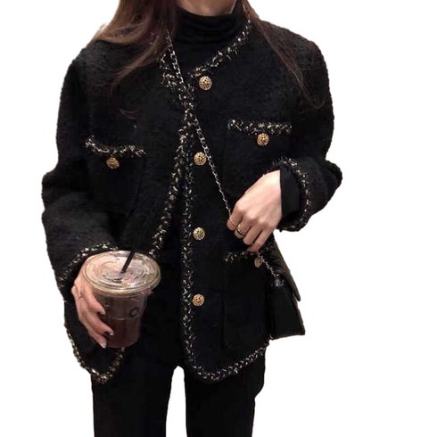 여성 트위드자켓 봄 가을 여자 노카라 슬림 숏 재킷 캐주얼 복고풍 코트 오피스 결혼식 하객룩