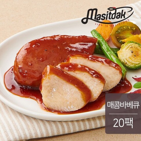 오리지널4팩  매콤2팩 - [랭킹닭컴] 맛있닭 소스 통 닭가슴살 매콤바베큐 100gx20팩(2kg), 단품, 20개, 100g