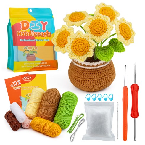 ZOZOFO 초보자 코바늘 세트 해바라기 편직 DIY, 1세트