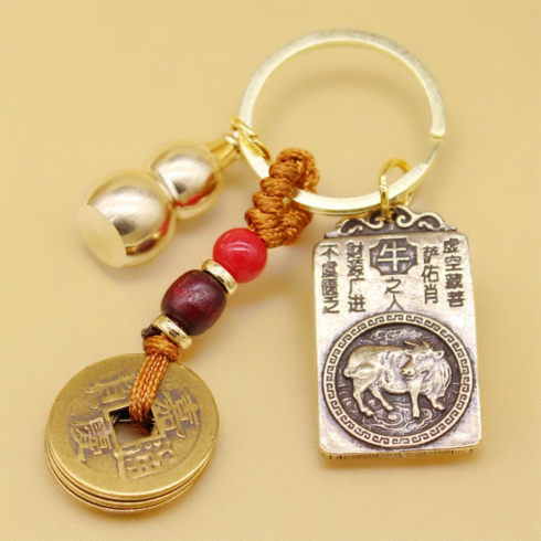 오프라벨 황동 열쇠고리 재물 띠 행운 수호신 키링, 1개, 소
