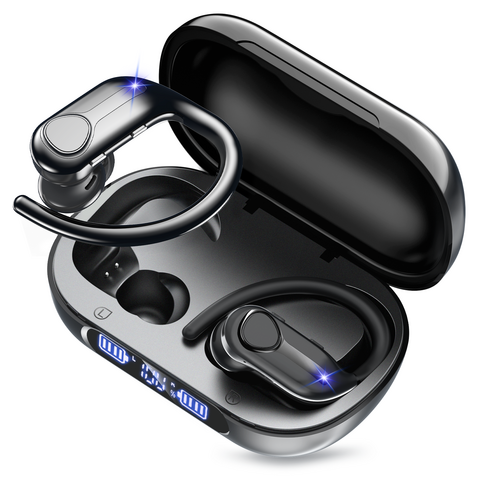 블루투스 - KONLI 귀걸이형 무선 블루투스 이어폰 노이즈 캔슬링 스포츠 방수 대용량 배터리 버튼식 S1, 블랙