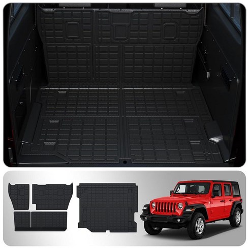 Thinzyou Cargo Mat Compatible with 2021-2024 Jeep Wrangler 4XE 4 Door Cargo Liner Trunk Mat Trunk Li, Trunk Mat+Backrest Mats, 랭글러 JL 4X4와 호환 가능