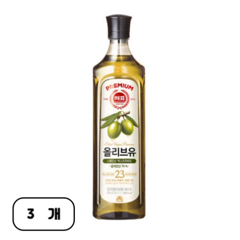 해표 압착 올리브유, 900ml, 3개