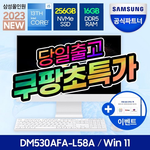 [최신신제품]삼성전자 삼성 DM530AFA-L58A 일체형PC 올인원PC 사무용 컴퓨터 데스크탑 (13세대 i5/RAM16GB/NVMe 256GB/Win11), RAM16GB