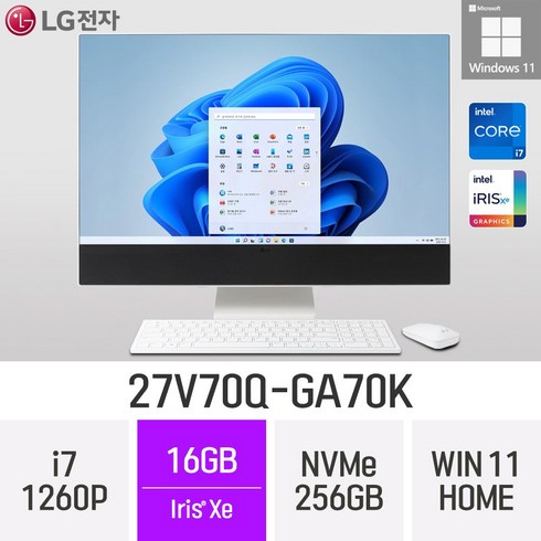 27v70q - LG 일체형PC 27V70Q-GA70K 윈도우11 27인치 인텔 12세대 사무용 인강용 재택근무용 일체형PC, 16GB, Win11 Home, 256GB