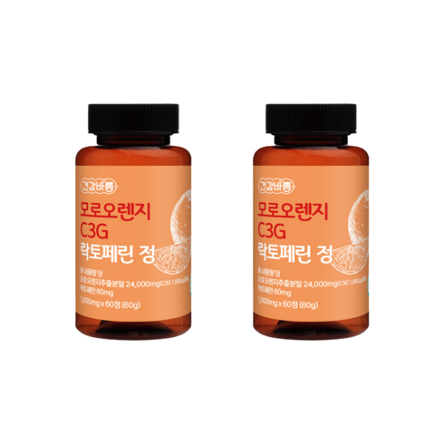 건강바름 프리미엄 모로오렌지 c3g 락토페린 모로실 정 1000mg x 60알, 2개, 60정