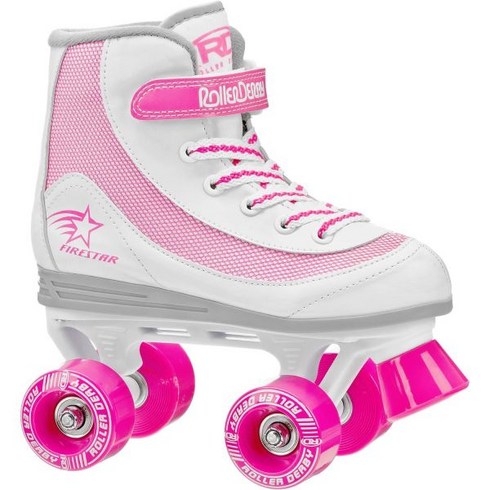 롤러 더비 파이어스타 여아용 유스 스케이트 남아용 초보자용 키즈용, White/Pink, Size 13
