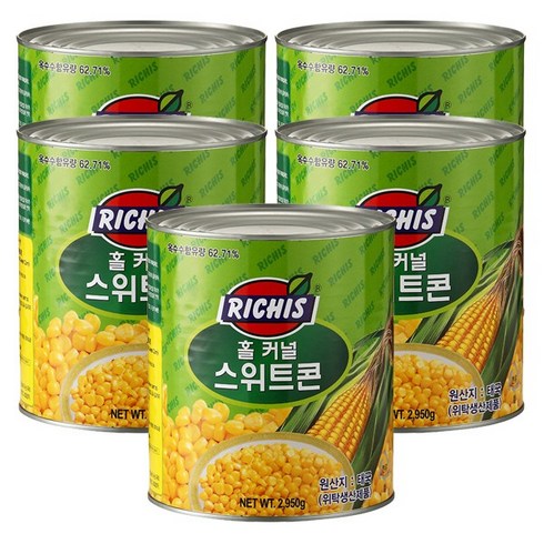 동서 리치스 홀 커넬 스위트 콘 통조림, 2.95kg, 5개