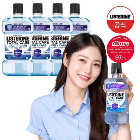 [NEW 충치케어] 리스테린 토탈케어 캐비티케어 마일드 구강청결제, 4개, 750ml