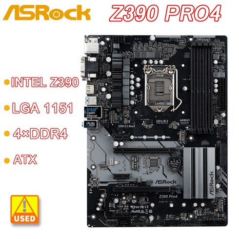 LGA 1151 마더보드 인텔 Z390 ASRock Z390 Pro4 4 × DDR4 PCI-E 3.0 2 × M.2 USB 3.1 HDMI ATX 9 세대 8, 한개옵션0