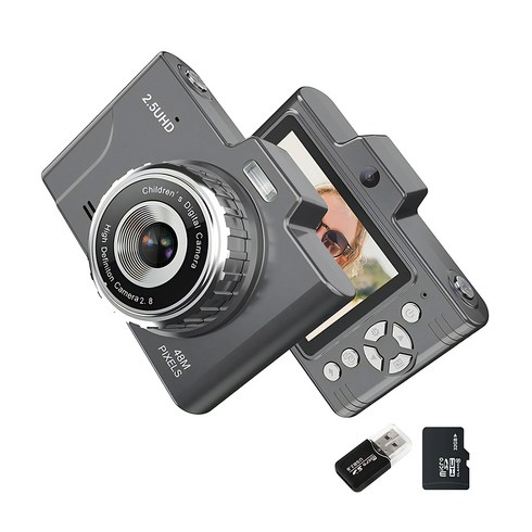 디지털카메라 - RUN기술 4800W 레트로 하이엔드 디지털 카메라+32G 메모리카드+카드 리더기, 블랙