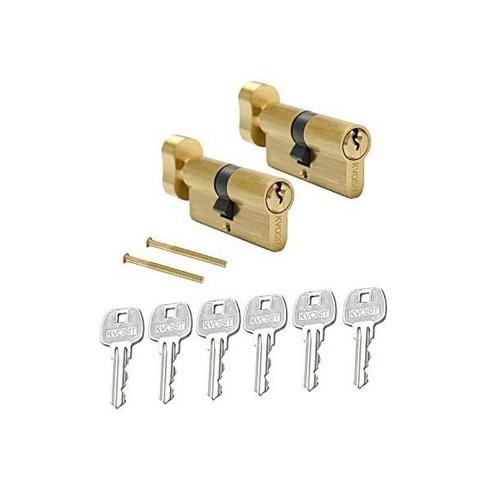 Solid Brass Lock Cylinder with 3 Keys 63mm Key Aliked Lock(2pcs) Pella Storm Door Sliding Brushed Sa, 63MM-Key Aliked_브러시드 황동