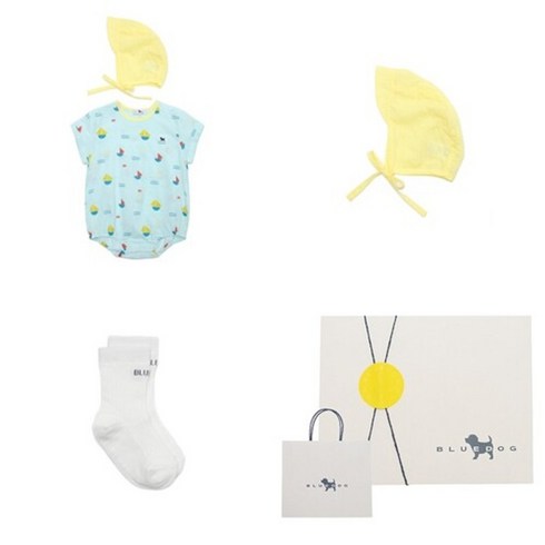 블루독베이비 컬러보트바디수트 양말세트 BL