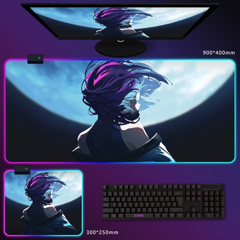 사이버펑크 - 사이버펑크 엣지러너 RGB 발광 마우스 패드 게임 대형 장패드, 700x300mm, 3mm, B, 1개