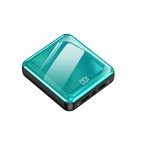 보스위즈 MINI10003 플래쉬 미니 슬림 듀얼 보조배터리 10000mAh + 분리형 c타입 5핀 8핀 케이블, 그린