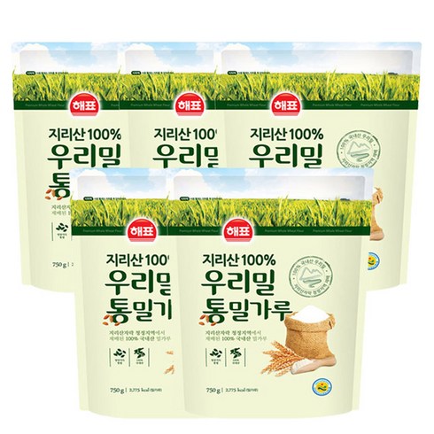 해표 우리밀 통밀가루, 750g, 5개