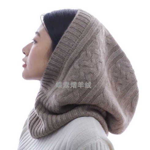 캐시미어 바라클라바 넥워머 겨울 후드 모자 도톰한, 검은색