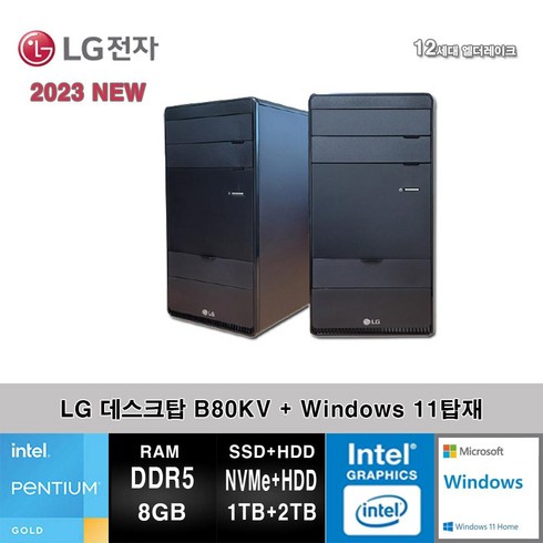 LG전자 데스크탑 12세대 펜티엄 컴퓨터 B80KV-AR2PSTM+WIN11 (Pen-G7400/8GB/SSD1TB+2TB/UHD710/WIN11)
