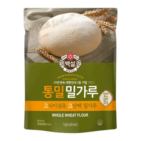 백설 통밀밀가루, 1kg, 5개