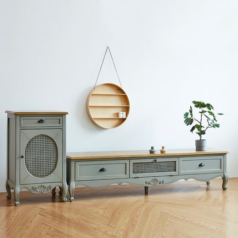 유캐슬 루앙 엔틱 그레이 TV 2000 거실장 세트 (거실장+협탁), 단품