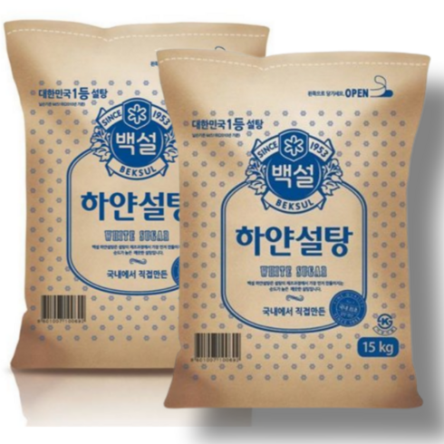 CJ제일제당 백설 하얀설탕 15kg x 2개 대용량 업소용