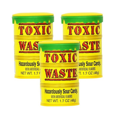 2023년 가성비 최고 타타미에스틸로 - Toxic Waste 톡식 웨이스트 사워 캔디 드럼 1.7oz(48g) 3팩 Hazardously Sour Candy Drum, 48g, 3개