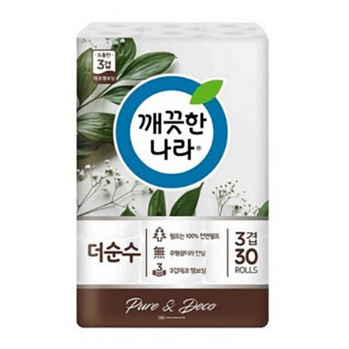 깨끗한나라 더순수3겹 30롤 휴지 천연펄프 화장지, 1팩