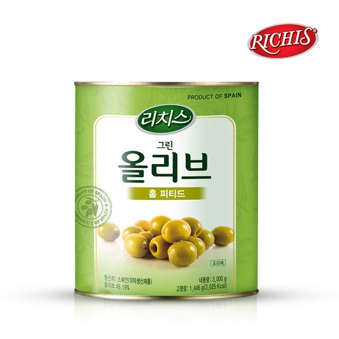 동서shop 리치스 그린올리브 홀 피티드 3kg [건강한 맛] [레스토랑 카페 식재료], 1개