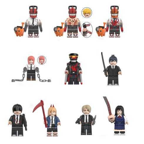 WM BLOCKS 블록 미니피규어 체인소맨 10종 세트, # 미니피규어 10종 세트