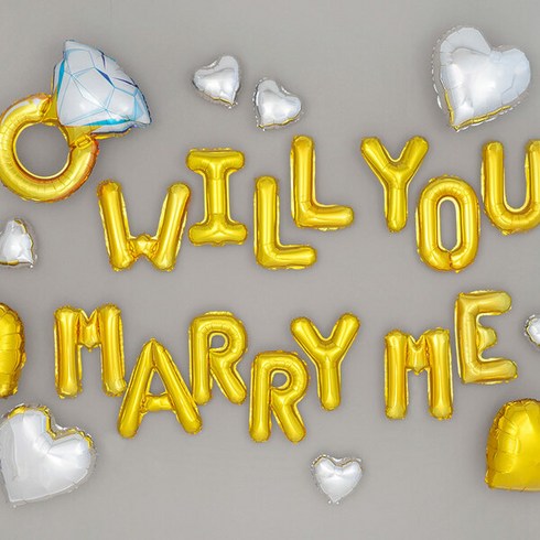 금프로포즈 - 프로포즈 장식세트 [다이아몬드 Will You Marry Me 골드], 단품