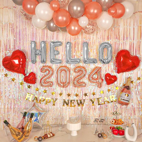 2023년 가성비 최고 연말홈파티 - 로나파티 HELLO 연말 홈 파티 16종 세트 풍선 용품, 7 HELLO 실버+숫자 로즈 SET