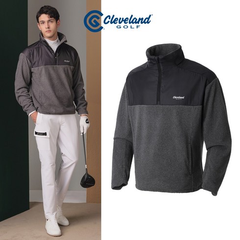2023년 가성비 최고 클리브랜드골프웨어 - [클리브랜드골프] 플리스 우븐배색 남성 반집업 아노락골프웨어_CGMJK23104