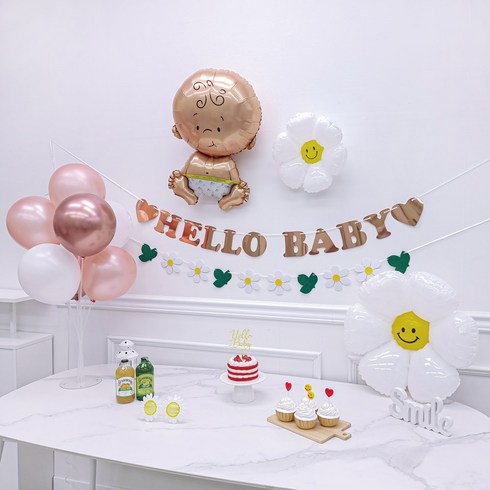 헬로 베이비 데이지 풍선 세트 베이비샤워 가랜드 만삭사진 소품, HELLO BABY 7종 세트