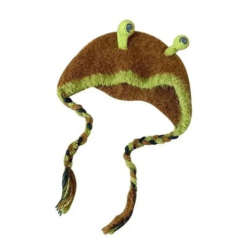 방한모자 방한넥워머 바라클라바 개구리 재미있는 모직 여성 귀여운 작은 괴물 가을 및 겨울 새로운 트렌드 따뜻한 니트 모자 얼굴 표시 귀 보호대 모자, 없음