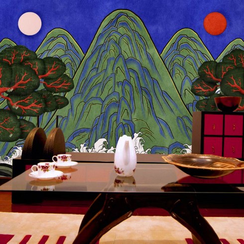 일월오봉도 벽지 동양화 해와달 200422, 실크벽지/폭200cm*높이240cm