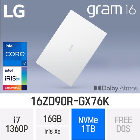 LG전자 2023 그램16 16ZD90R-GX76K, Free Dos, 16GB, 1TB, 코어i7, W