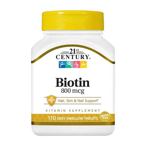 21st Century 비오틴 800 mcg 헤어 스킨 네일 서포트 110 타블렛, 1개, 110정