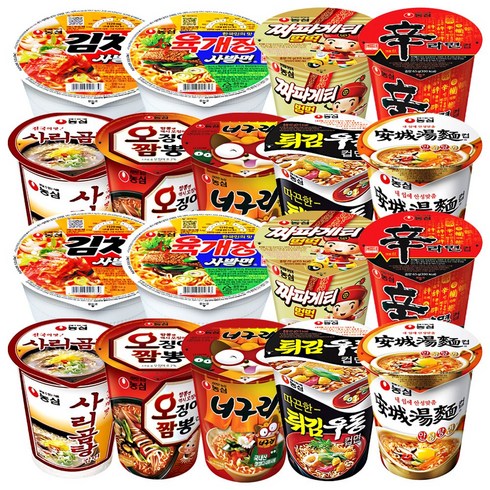 라면 - 농심 소컵라면 9종 18개입 (육개장사발면2 + 김치사발면2 + 짜파게티범벅2 + 신라면2 + 안성탕면2 + 오징어짬뽕2 + 튀김우동2 + 너구리2 + 사리곰탕2) 1세트