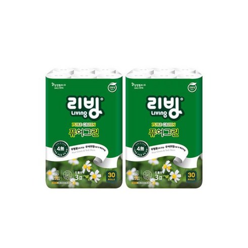 2023년 가성비 최고 리빙 퓨어그린 화장지 - 퓨어그린 화장지 30롤 x2(60롤) 무형광/휴지/ed01, 퓨어그린 화장지 30롤 x2(60롤) 무형광/휴지/ed
