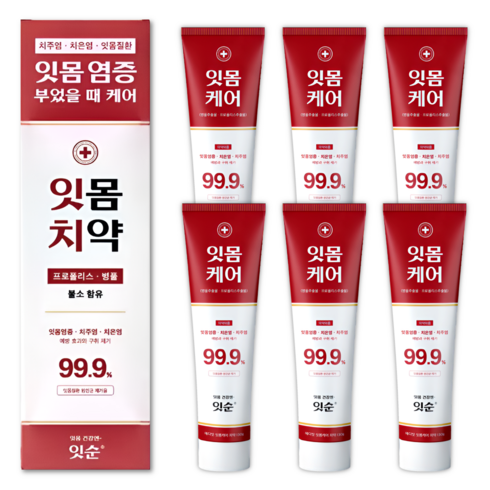 리디잇치약 - 잇순 잇몸붓기 염증 예방 프로폴리스 병풀 불소 잇몸 치약, 6개, 130g