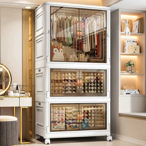 2023년 가성비 최고 리빙톤폴딩타워수납장 - 리빙톤폴딩타워수납장 폴딩박스 옷정리함 이동식 박스, 폭 65cm  그레이 1단개방 + 4단수납