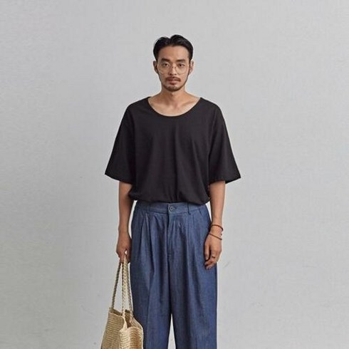 코우코우 [COUCOU] NATURAL U-NECK HALF TEE_BLACK