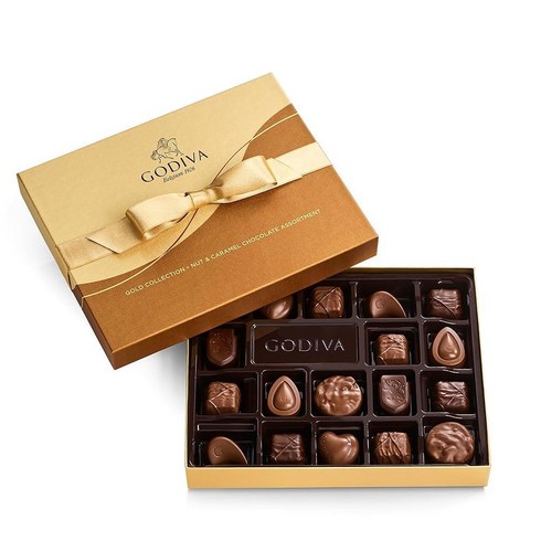 아몬드프랄린 - Godiva Chocolatier Gourmet ChocolateCandy 골드 선물 상자 - 18피스 다양한 우유 화이트 및 다크 초콜릿 아몬드 프랄린 리치 피칸 캐러멜 등, 18 Pieces