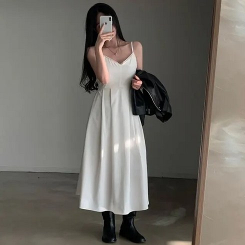 미뉴민 여성 어깨 끈 조절 브라이드 뷔스티에 롱원피스